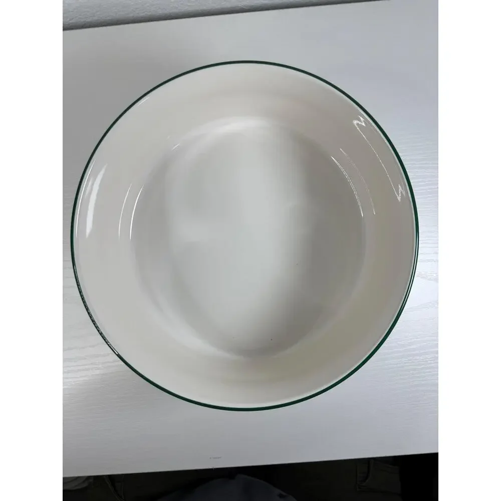 Vintage Pfaltzgraff Stoneware Round Bowl Green Rim Holly Berry Christmas